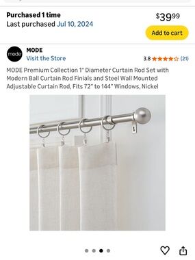 MODE Nickel Curtain Rod with Ball Finials - 1" Diameter, Silver